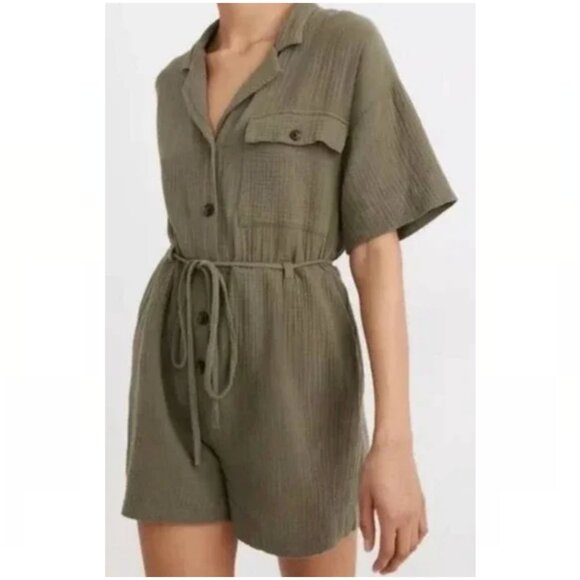 Madewell Lightspun Belted Safari Romper - Olive - Picture 10 of 10